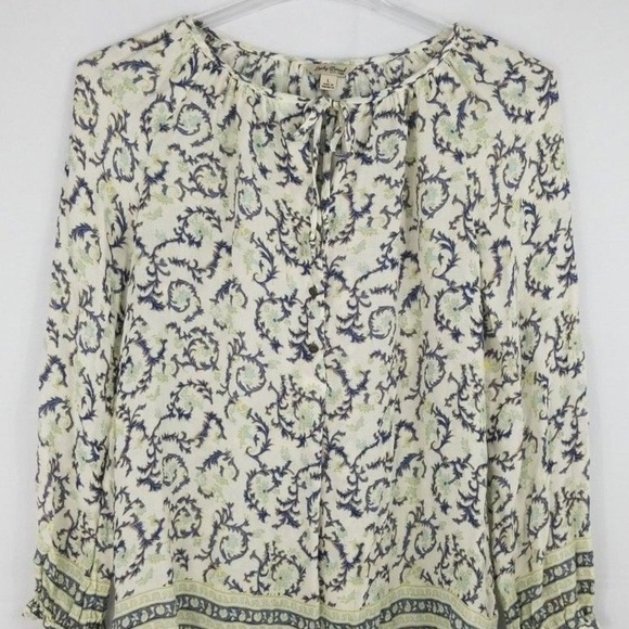 Lucky Brand Knit Top Boho Peasant Top Tie Neck - Picture 1 of 7